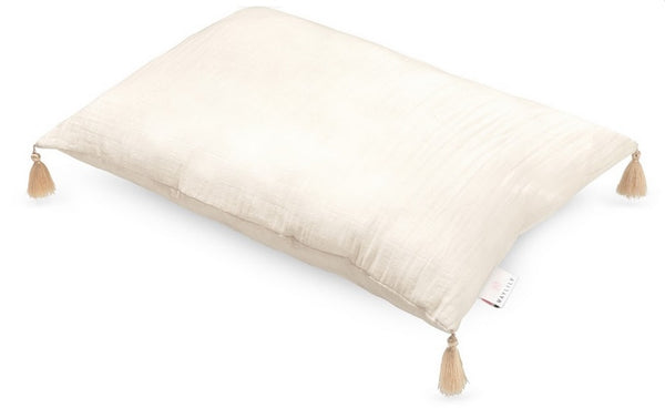 Muslin pillow with tassles