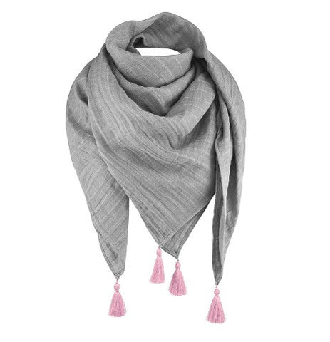 Muslin scarf with tassels